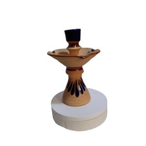 Vintage Mexico Tonala Hand Painted Pottery Candle Holder